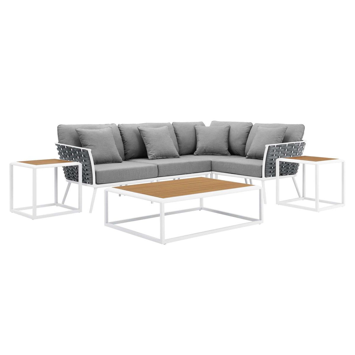 Stance 7 Piece Outdoor Patio Aluminum Sectional Sofa Set - White Gray