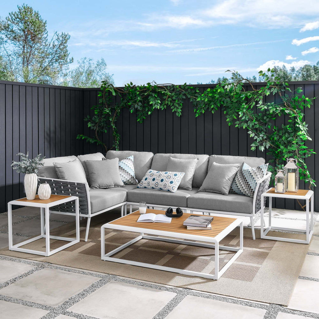 Stance 7 Piece Outdoor Patio Aluminum Sectional Sofa Set - White Gray