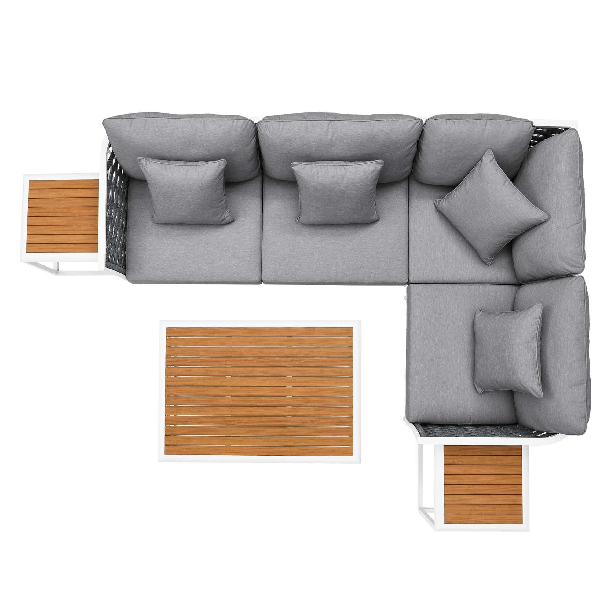 Stance 7 Piece Outdoor Patio Aluminum Sectional Sofa Set - White Gray