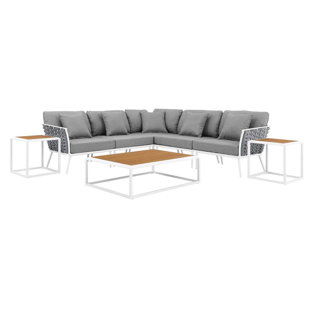 Stance 8 Piece Outdoor Patio Aluminum Sectional Sofa Set - White Gray