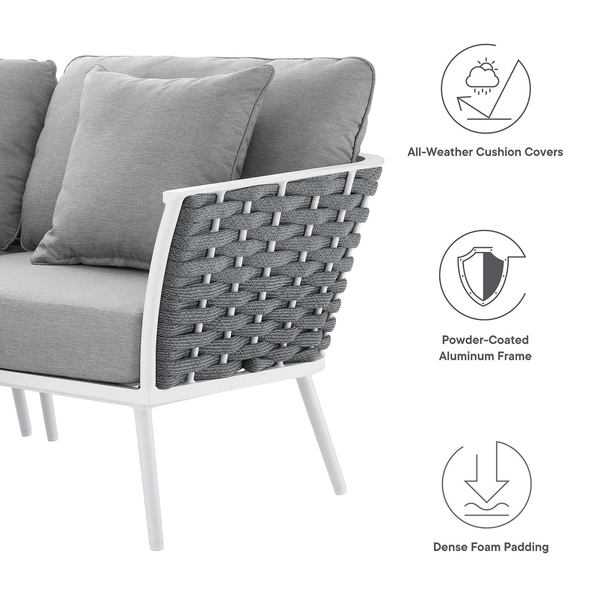 Stance 8 Piece Outdoor Patio Aluminum Sectional Sofa Set - White Gray