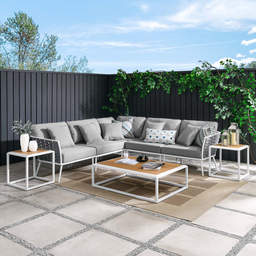 Stance 8 Piece Outdoor Patio Aluminum Sectional Sofa Set - White Gray