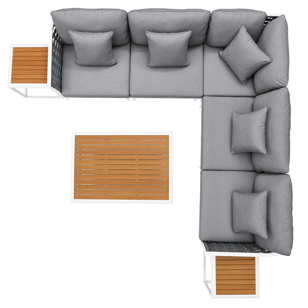 Stance 8 Piece Outdoor Patio Aluminum Sectional Sofa Set - White Gray
