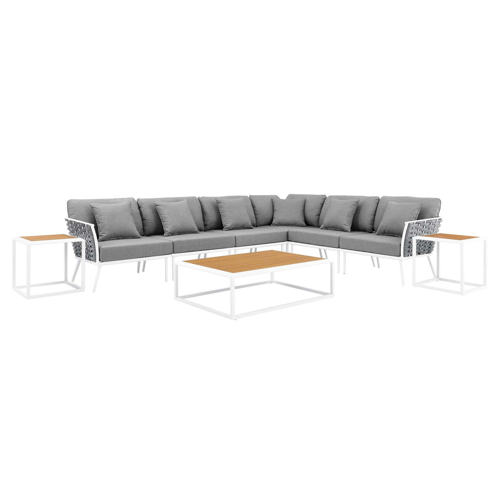 Stance 9 Piece Aluminum Outdoor Patio Aluminum Sectional Sofa Set - White Gray