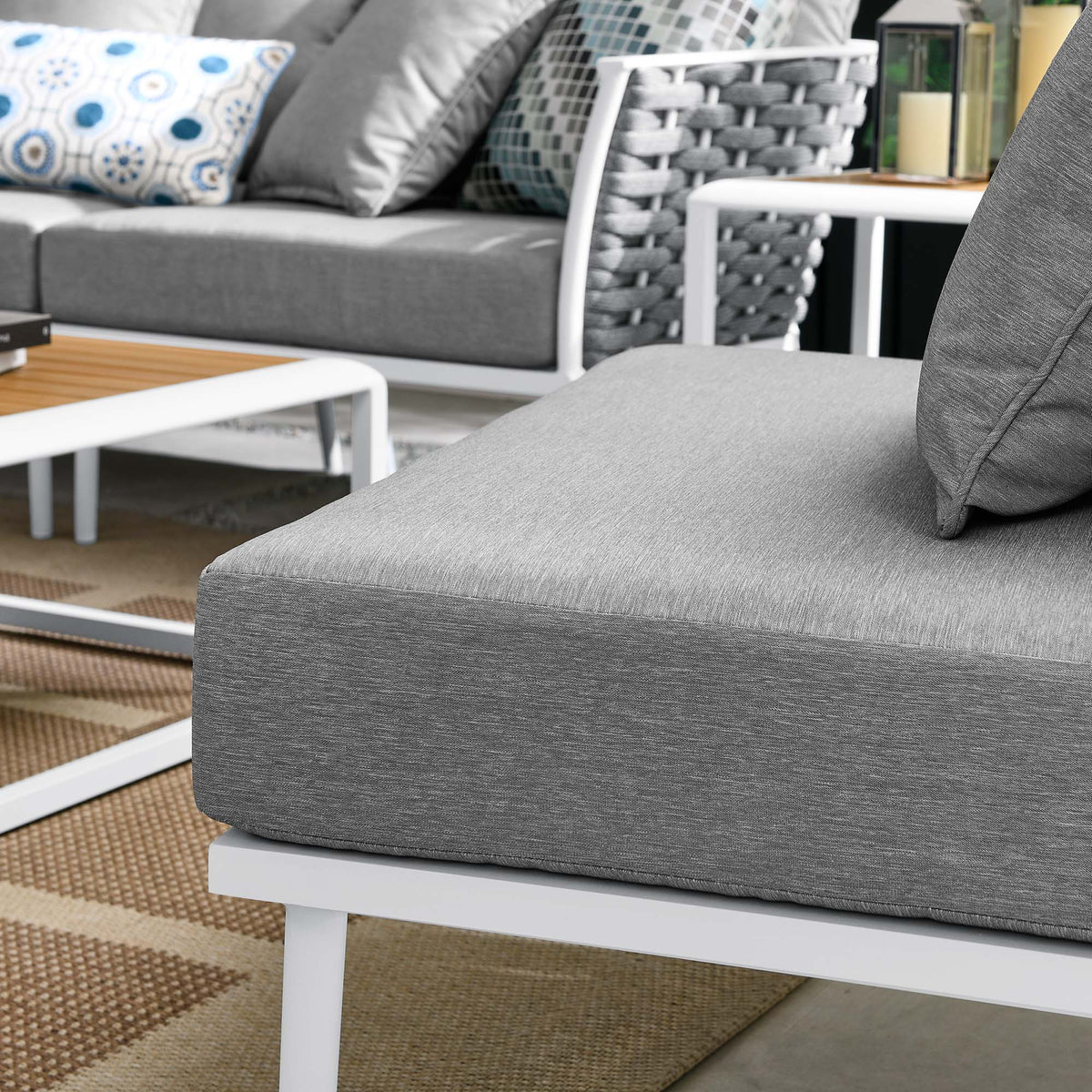 Stance 9 Piece Aluminum Outdoor Patio Aluminum Sectional Sofa Set - White Gray