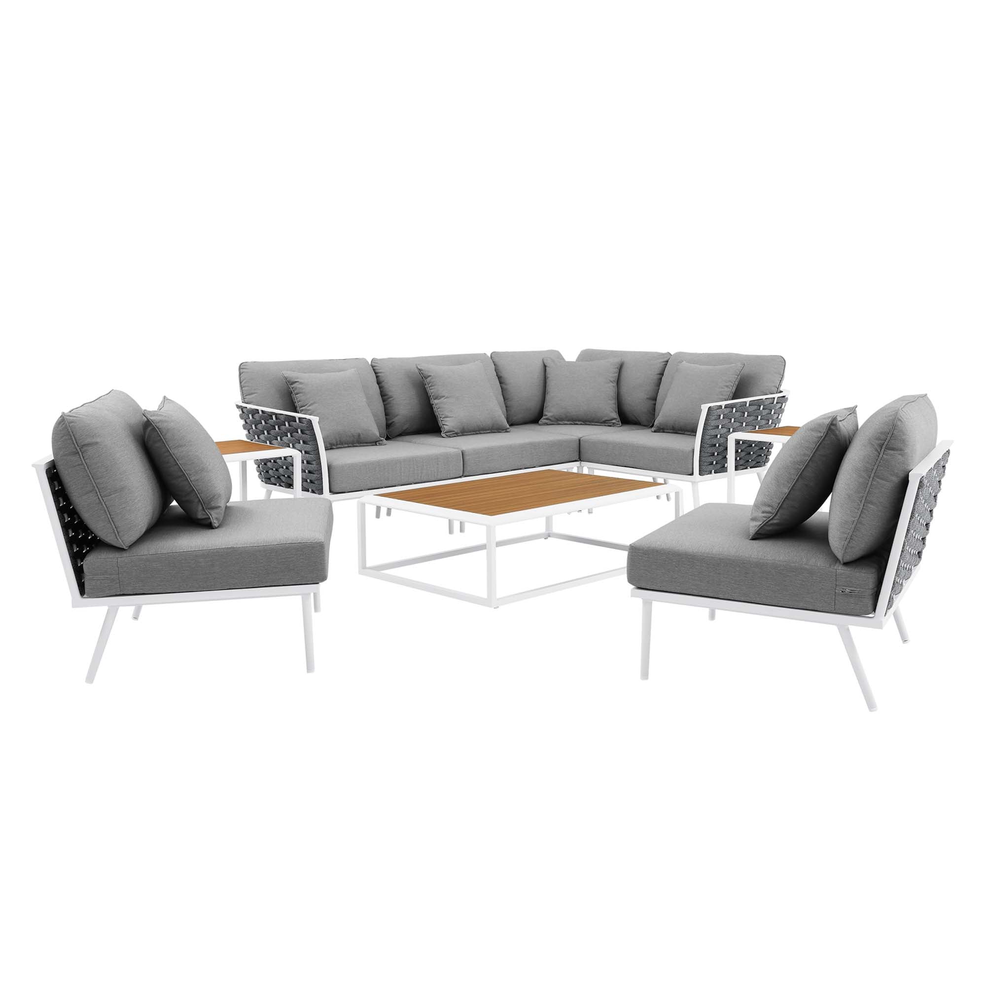 Stance 9 Piece Aluminum Outdoor Patio Aluminum Sectional Sofa Set - White Gray