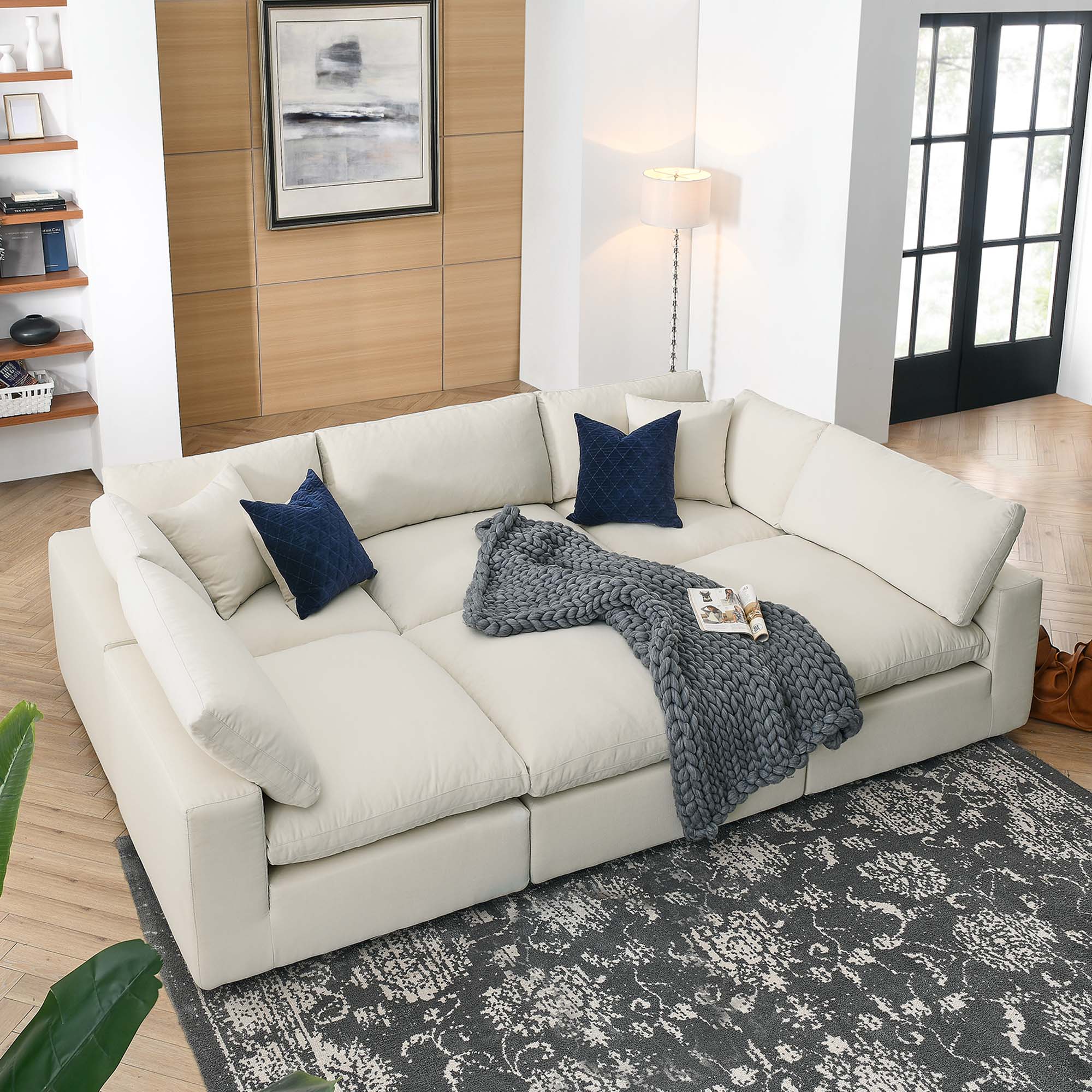Commix 6-Piece Down Filled Overstuffed Sectional Sofa - Light Beige (Sofa)