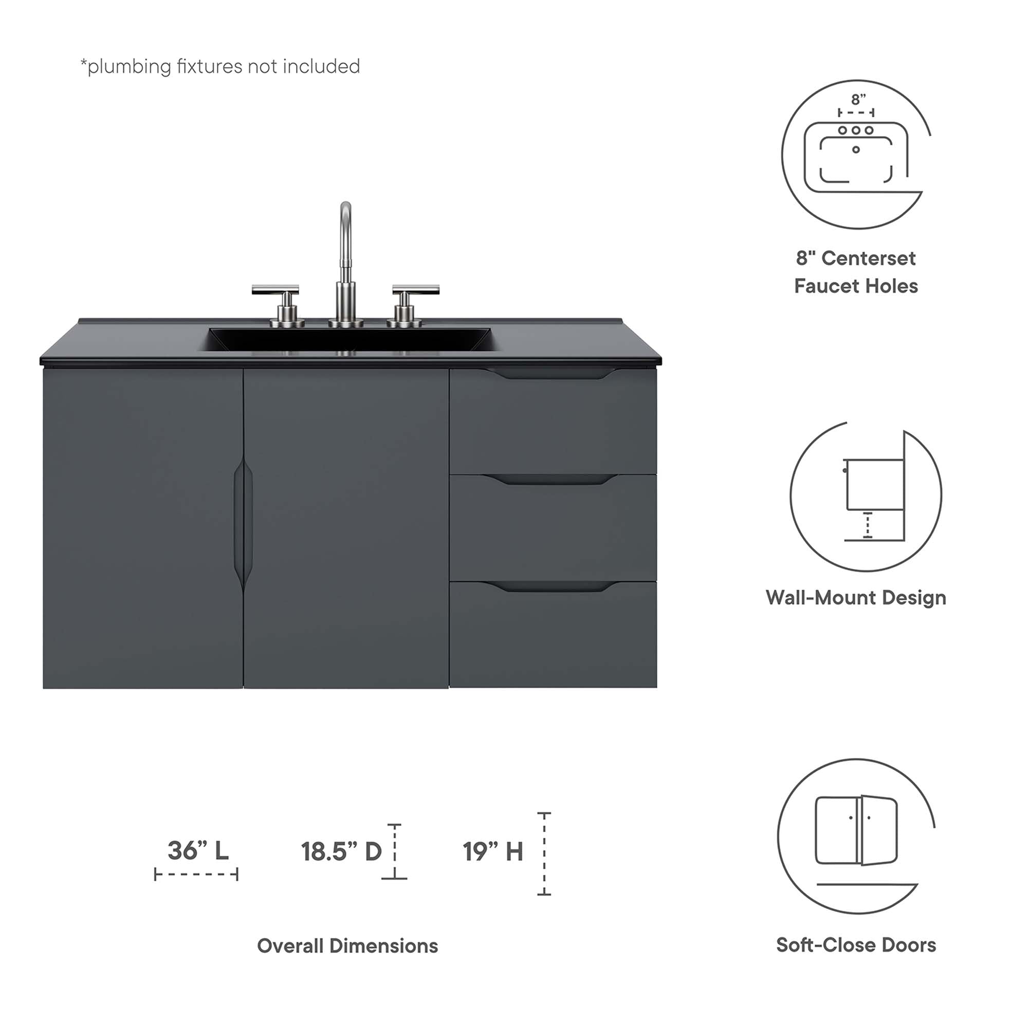 Vitality 36" Bathroom Vanity - Gray Black
