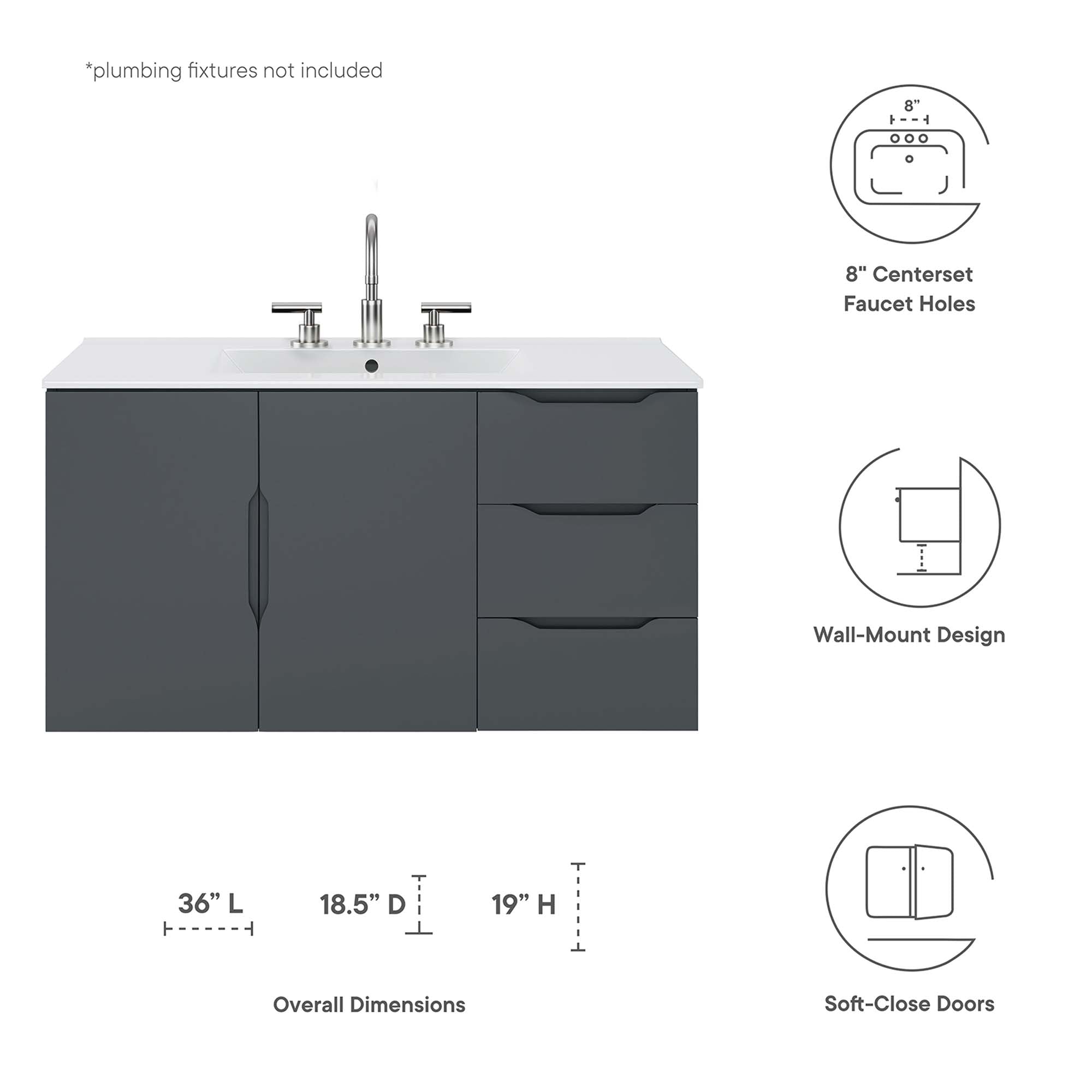 Vitality 36" Bathroom Vanity - Gray White