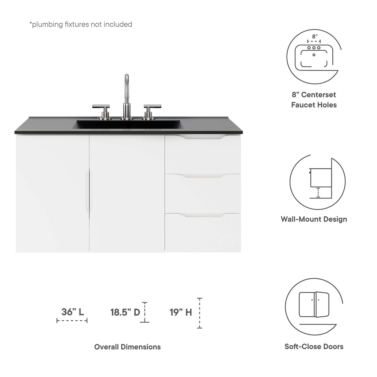 Vitality 36" Bathroom Vanity - White Black