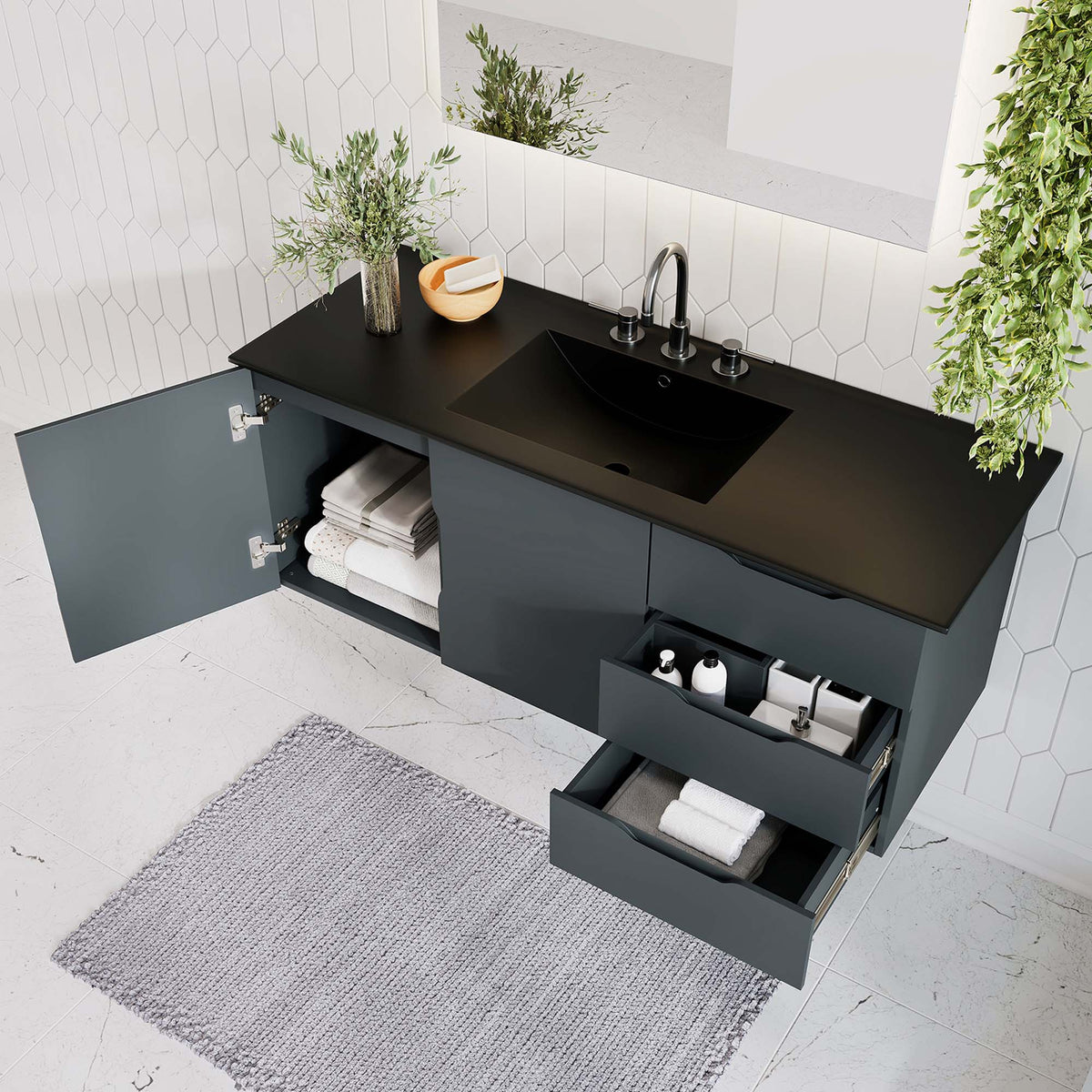 Vitality 48" Single Sink Bathroom Vanity - Gray Black