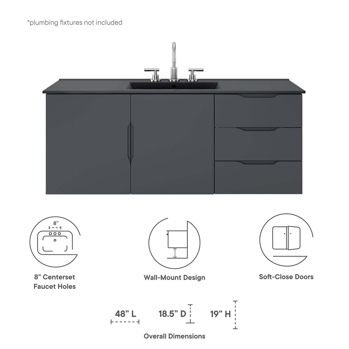 Vitality 48" Single Sink Bathroom Vanity - Gray Black