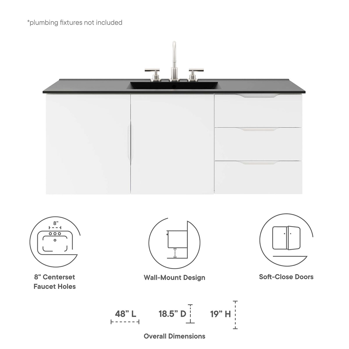 Vitality 48" Single Sink Bathroom Vanity - White Black