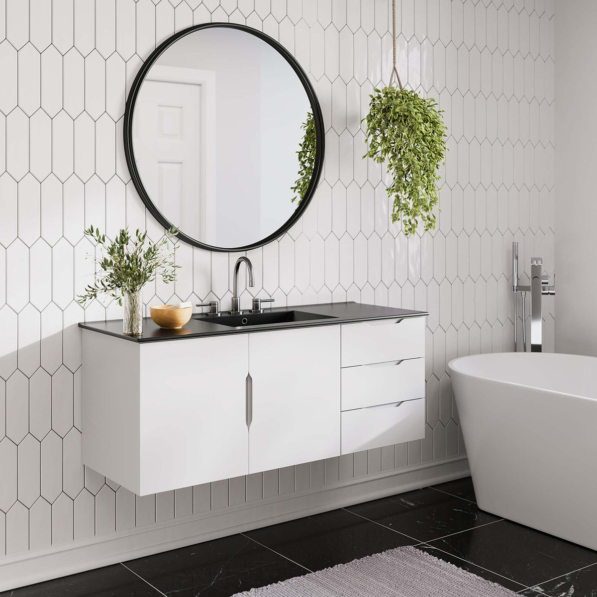 Vitality 48" Single Sink Bathroom Vanity - White Black