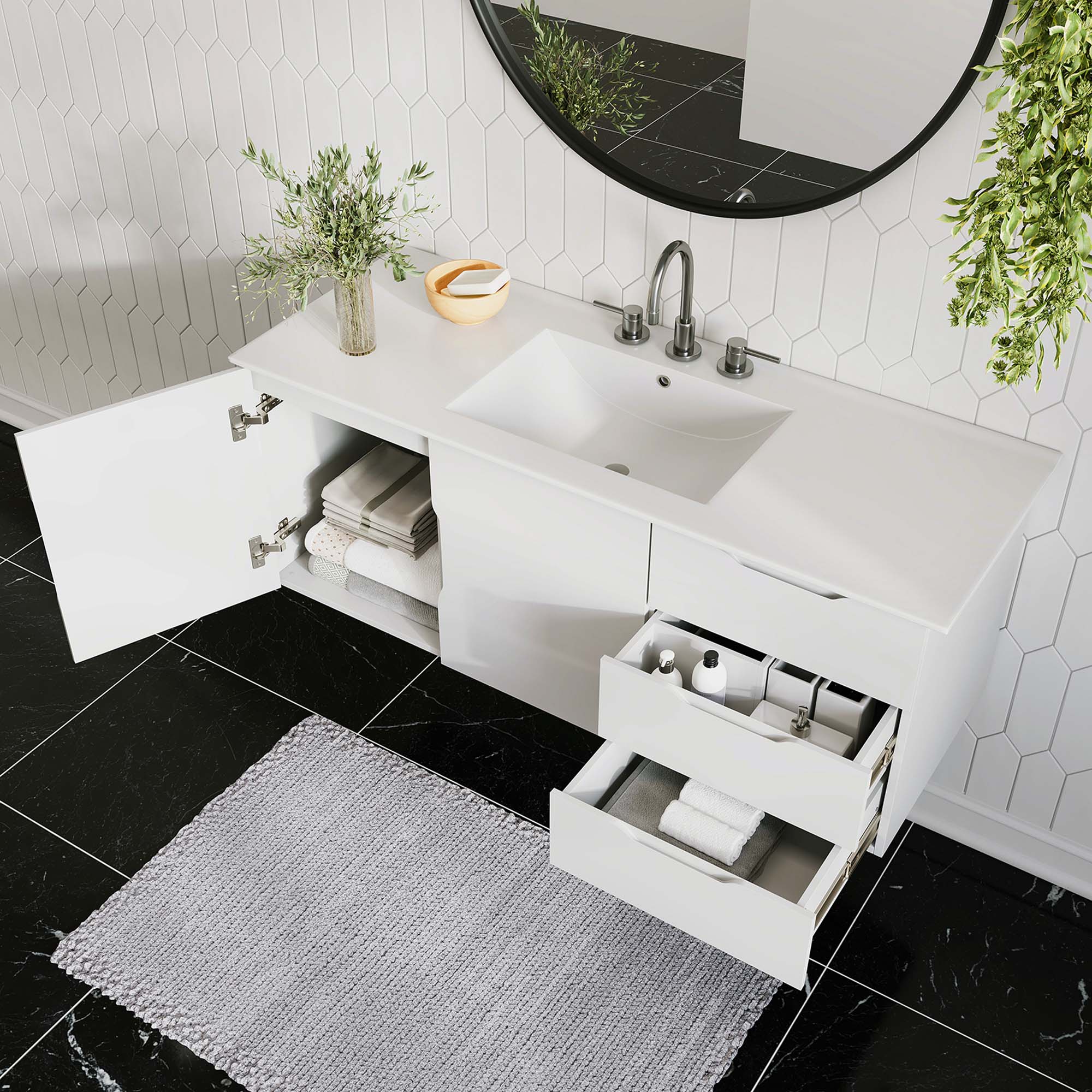 Vitality 48" Single Sink Bathroom Vanity - White White