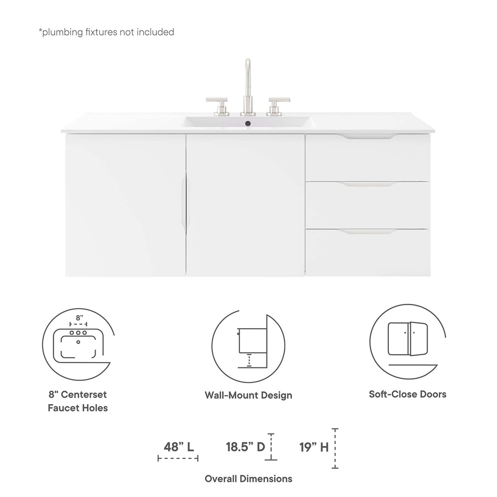 Vitality 48" Single Sink Bathroom Vanity - White White