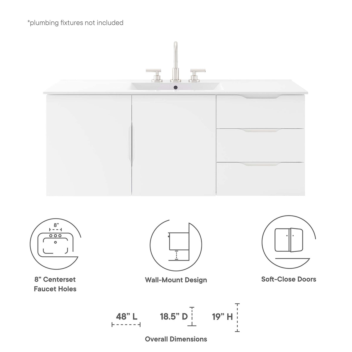 Vitality 48" Single Sink Bathroom Vanity - White White