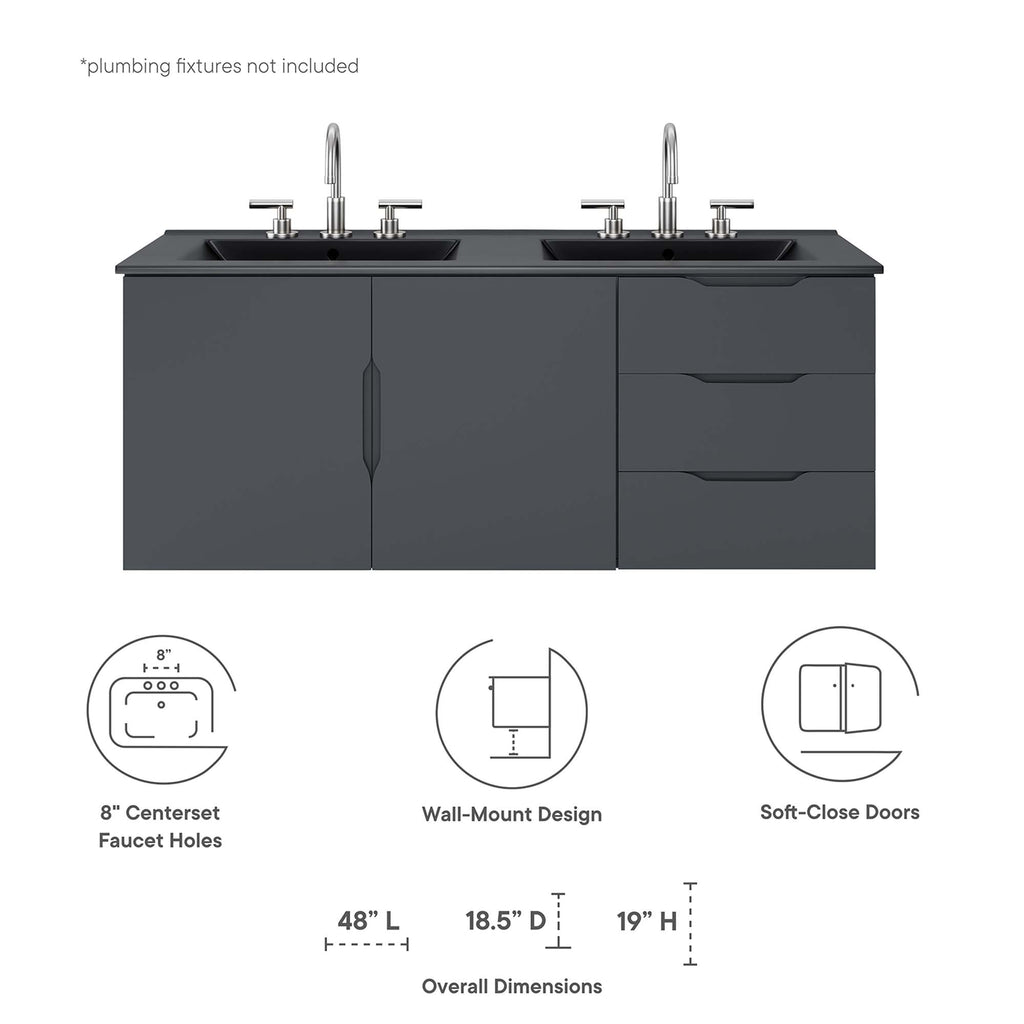 Vitality 48" Double Sink Bathroom Vanity - Gray Black