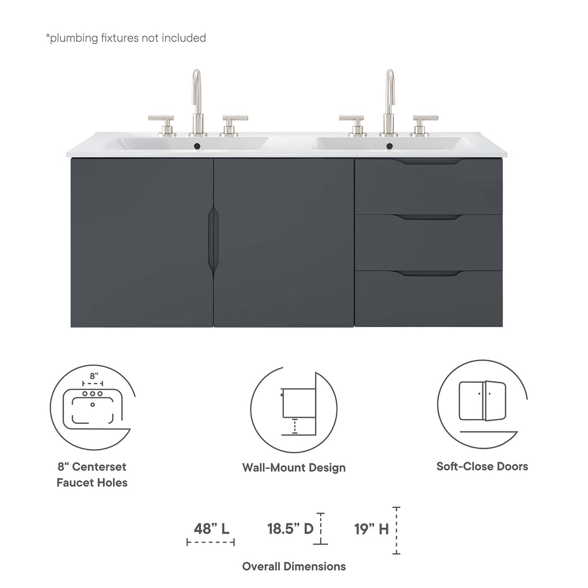Vitality 48" Double Sink Bathroom Vanity - Gray White