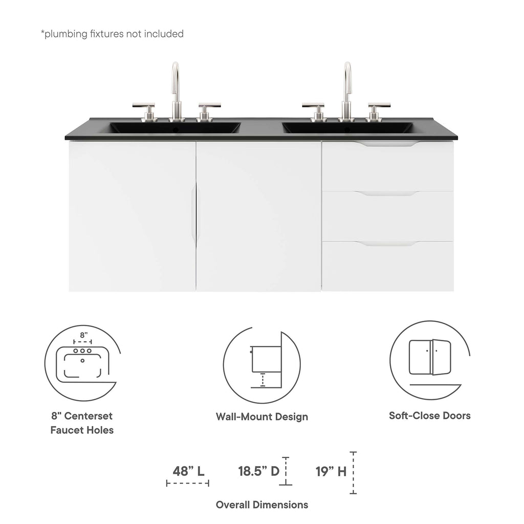 Vitality 48" Double Sink Bathroom Vanity - White Black