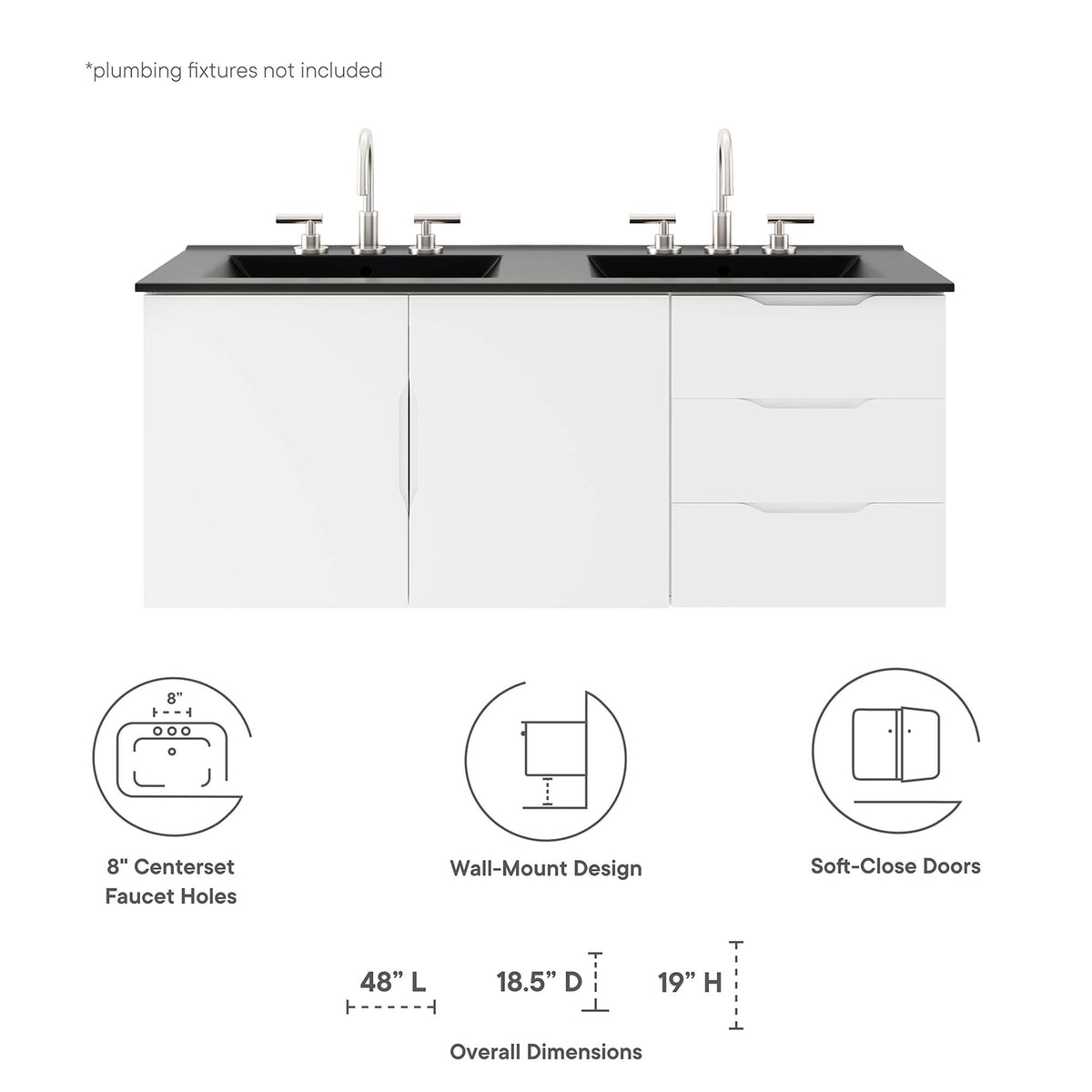 Vitality 48" Double Sink Bathroom Vanity - White Black