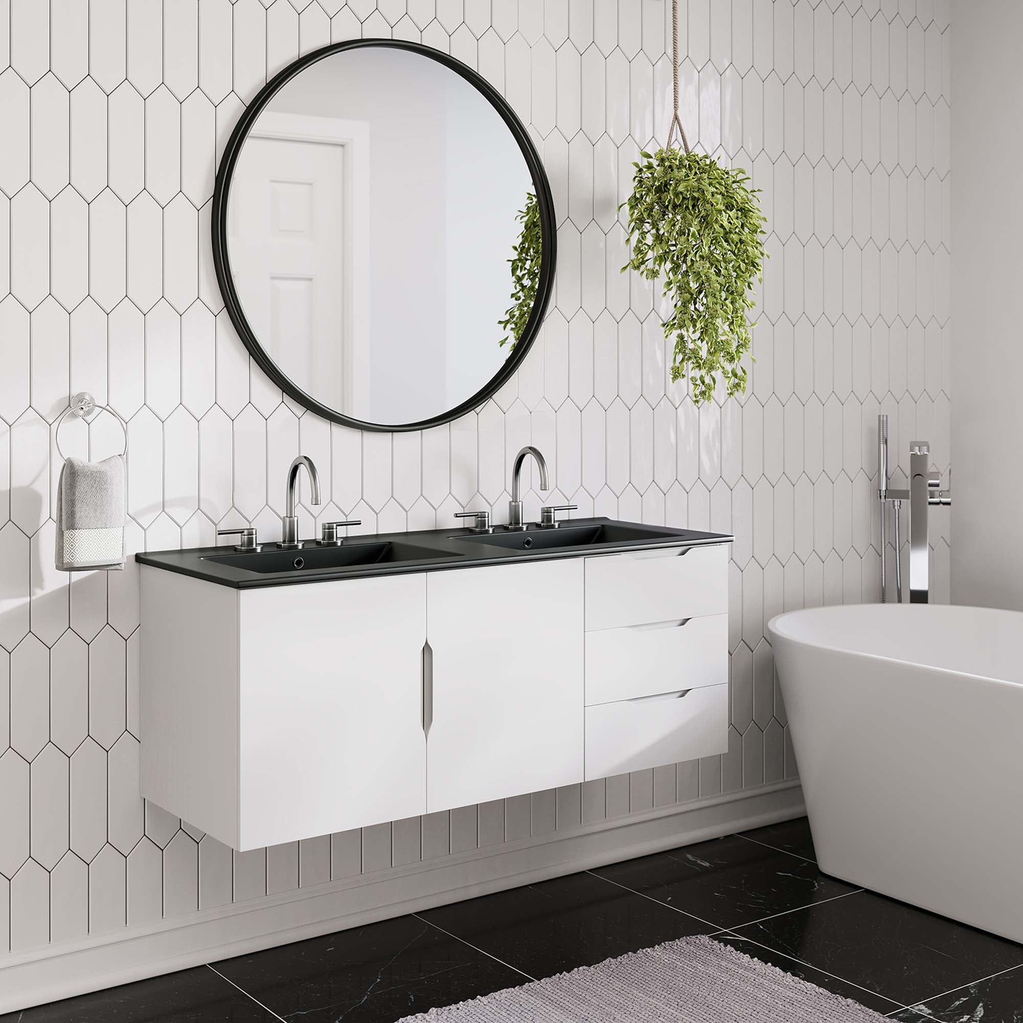 Vitality 48" Double Sink Bathroom Vanity - White Black