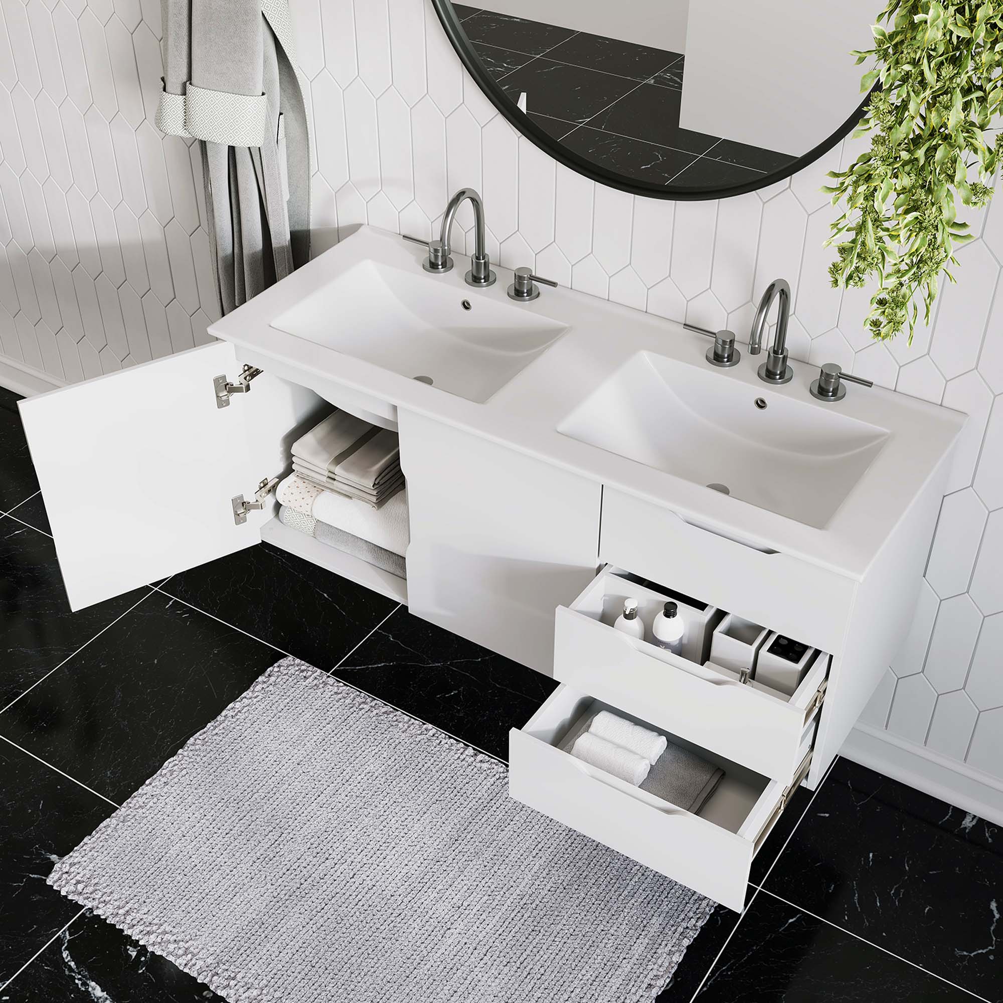 Vitality 48" Double Sink Bathroom Vanity - White White