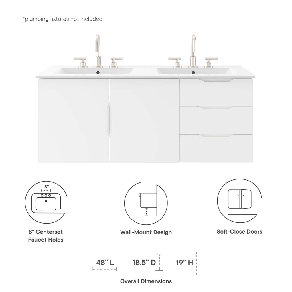 Vitality 48" Double Sink Bathroom Vanity - White White
