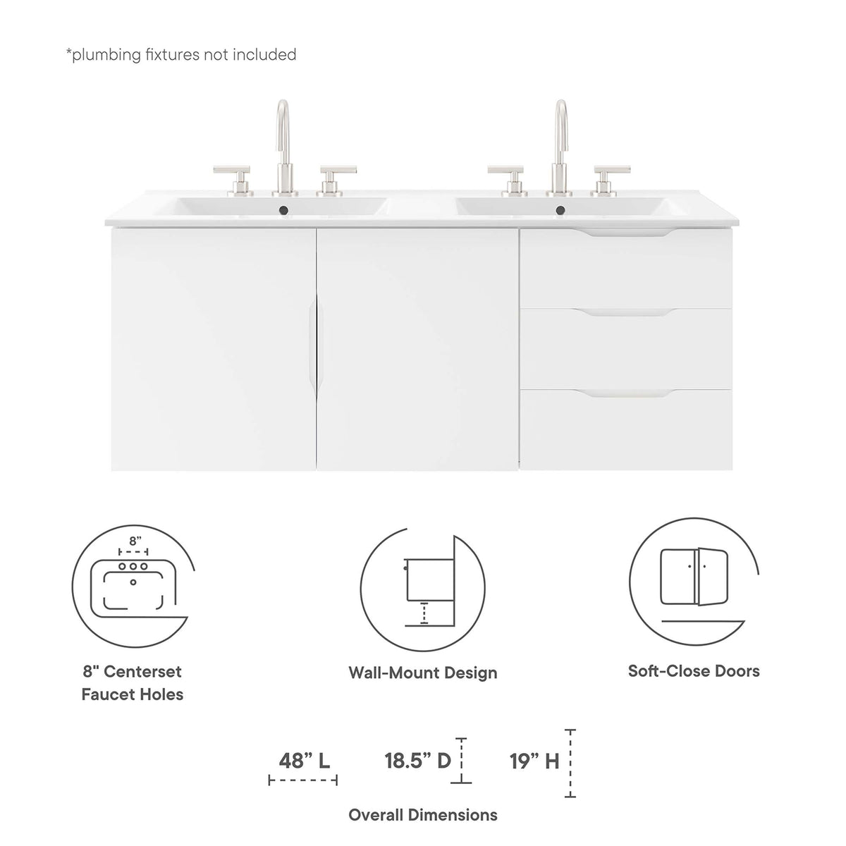 Vitality 48" Double Sink Bathroom Vanity - White White