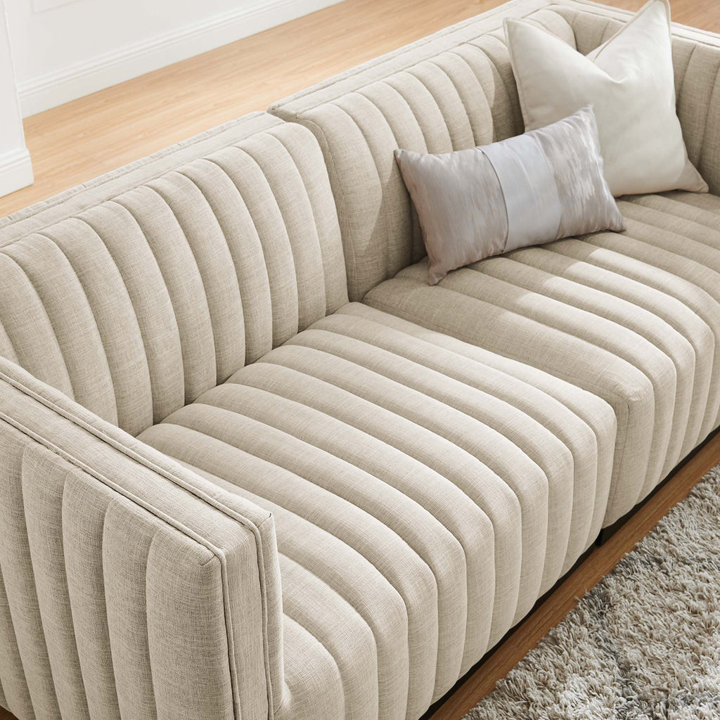 Conjure Channel Tufted Upholstered Fabric Loveseat - Black Beige