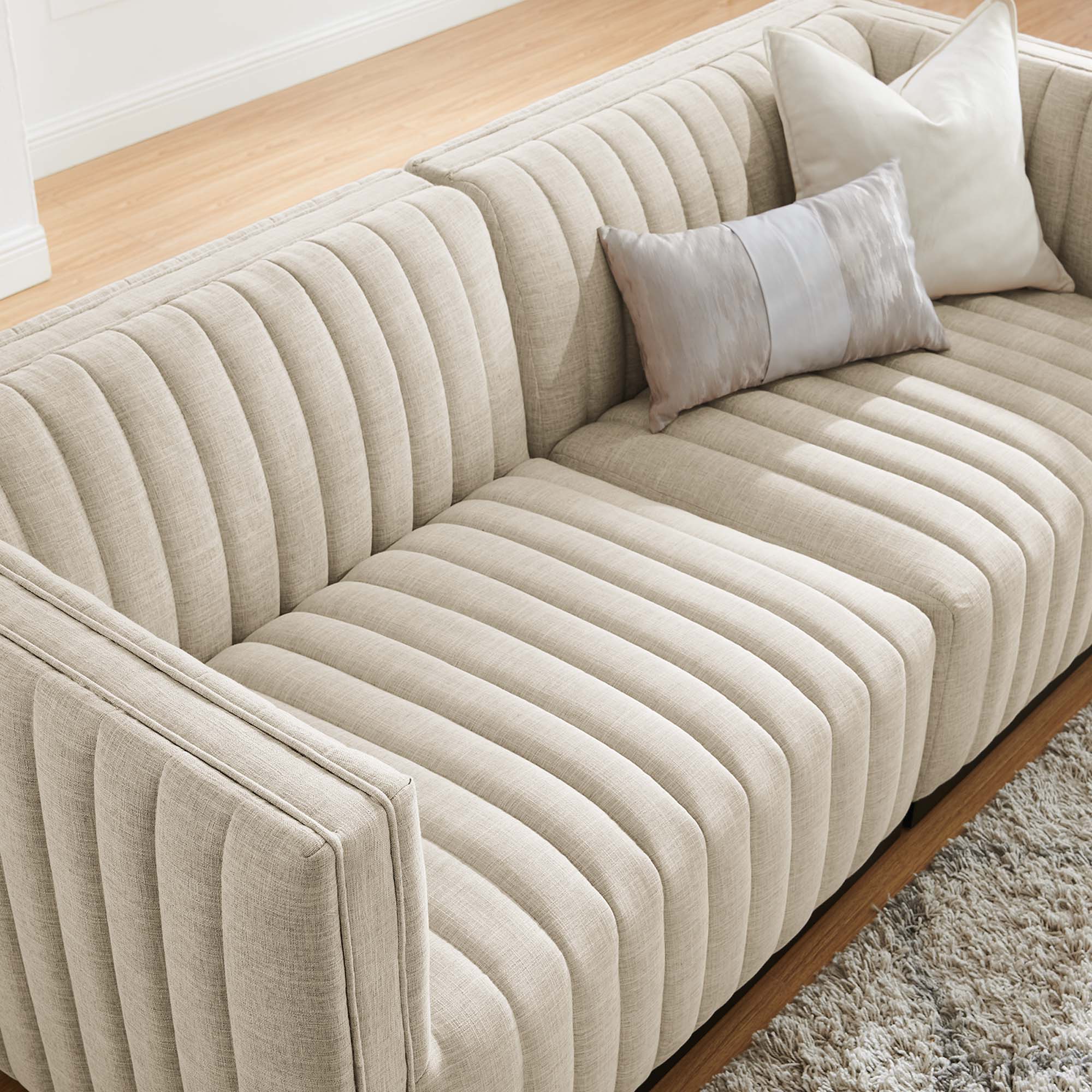 Conjure Channel Tufted Upholstered Fabric Loveseat - Black Beige