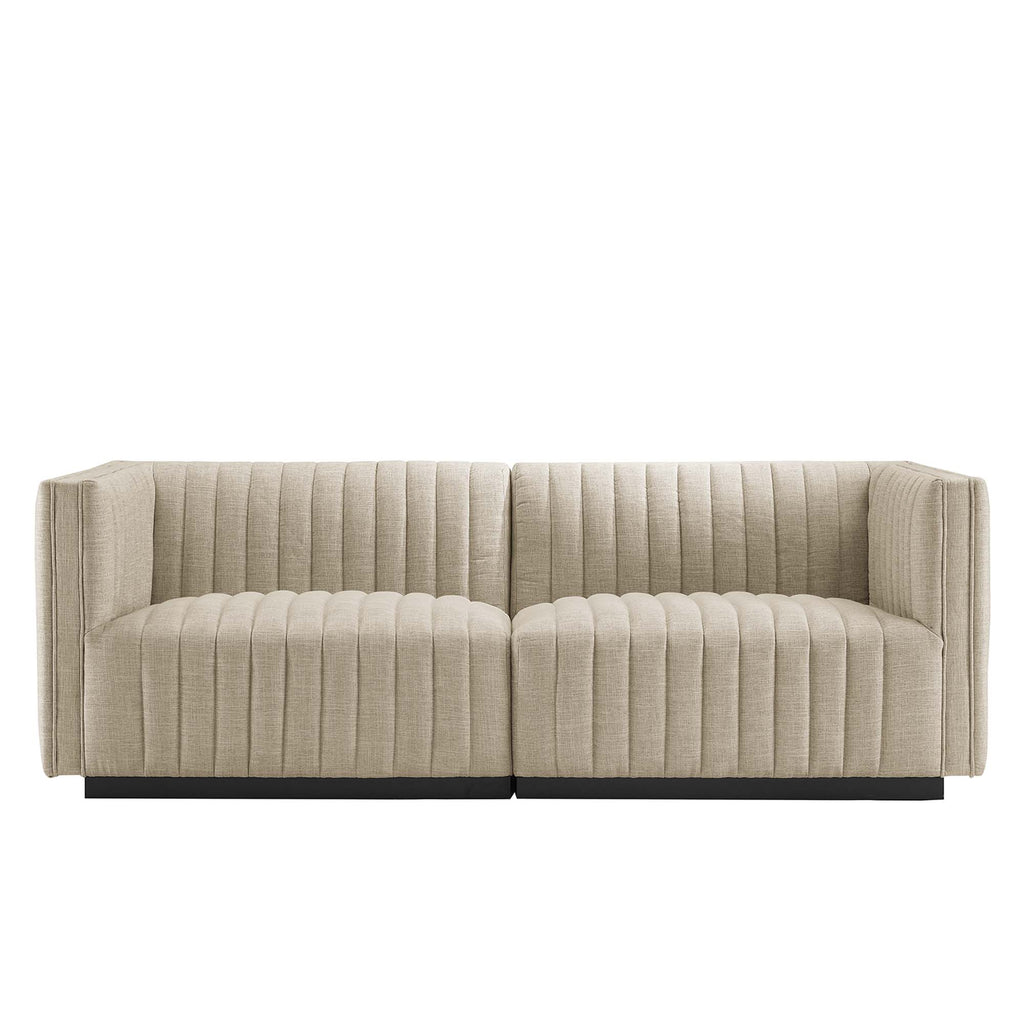 Conjure Channel Tufted Upholstered Fabric Loveseat - Black Beige