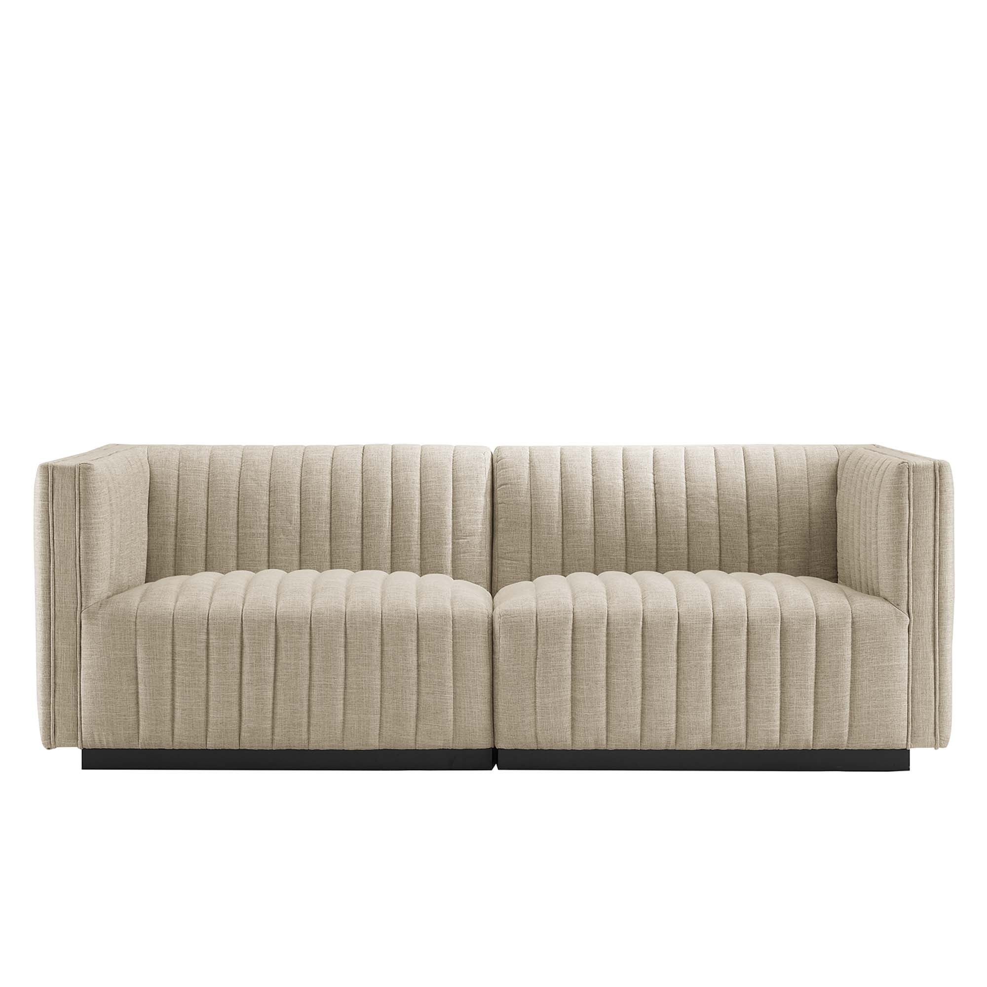 Conjure Channel Tufted Upholstered Fabric Loveseat - Black Beige
