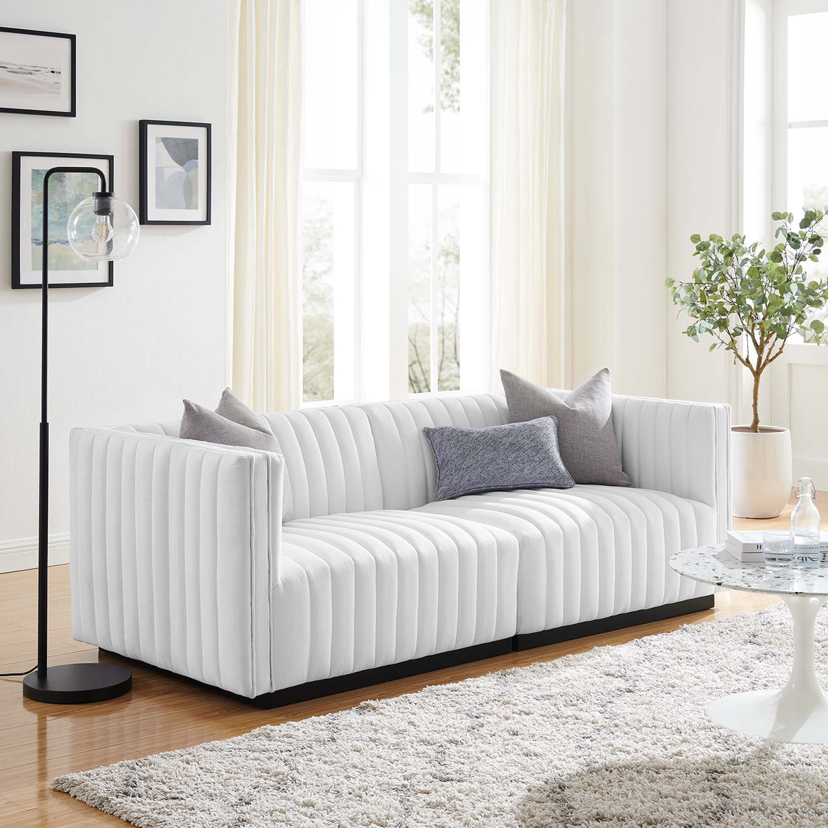 Conjure Channel Tufted Upholstered Fabric Loveseat - Black White