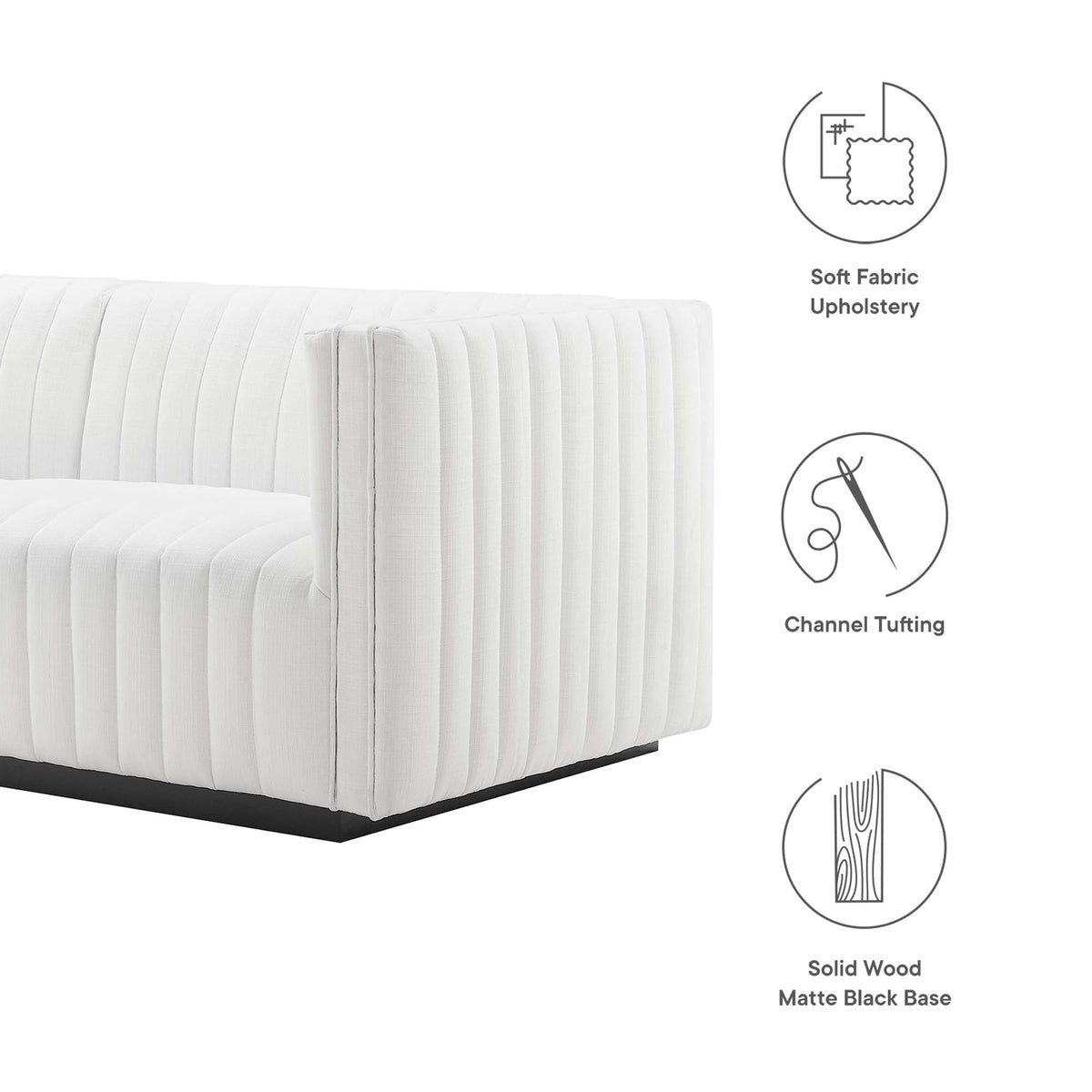 Conjure Channel Tufted Upholstered Fabric Loveseat - Black White