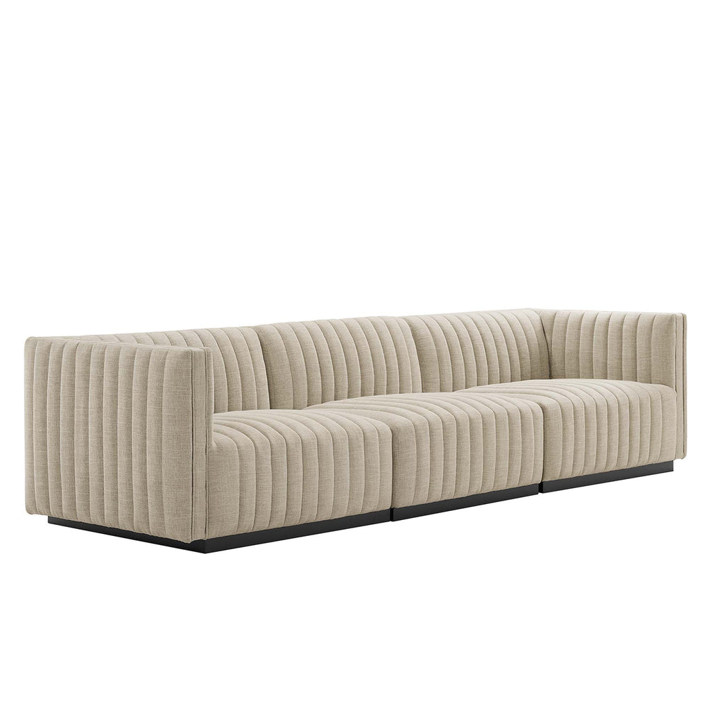 Conjure Channel Tufted Upholstered Fabric Sofa - Black Beige