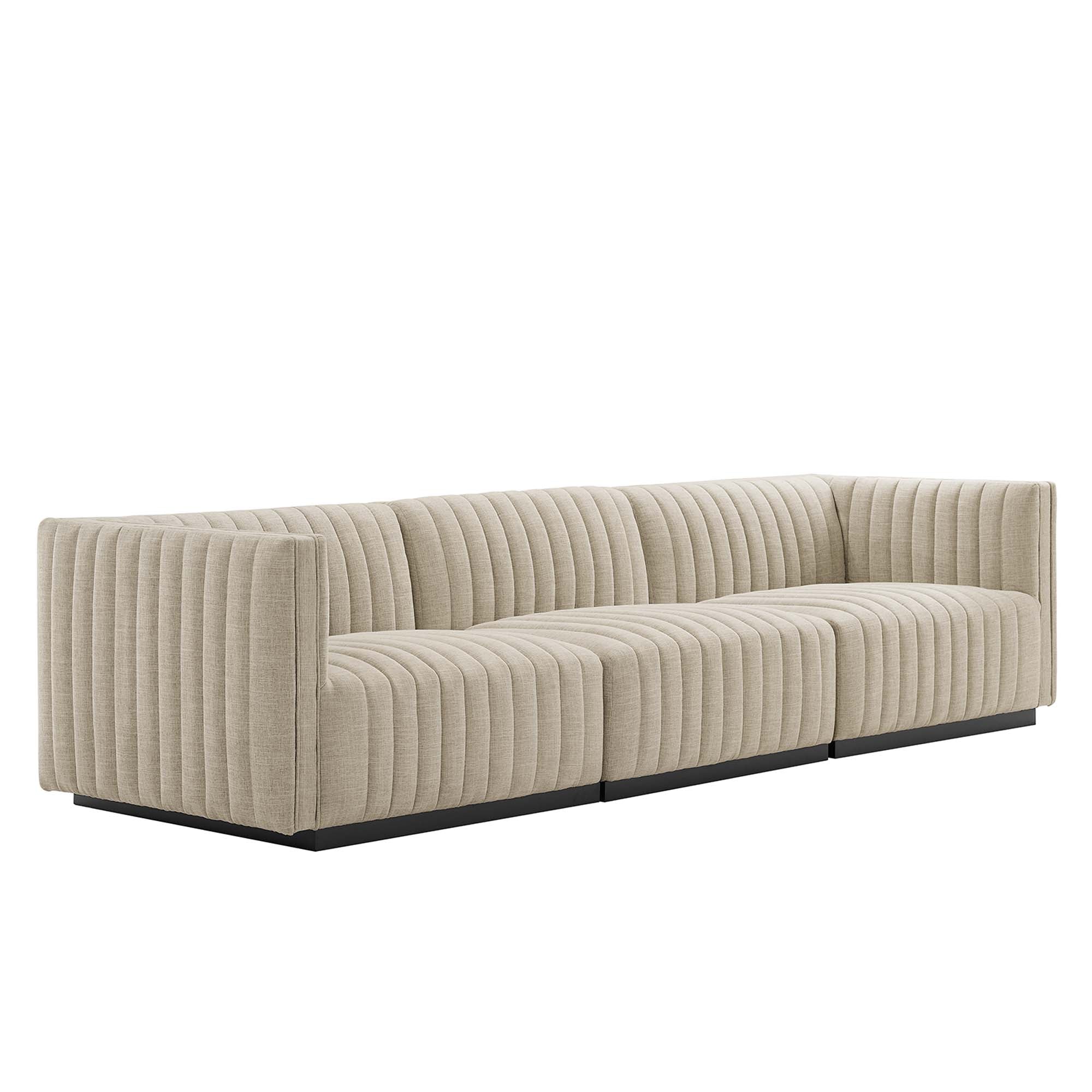 Conjure Channel Tufted Upholstered Fabric Sofa - Black Beige