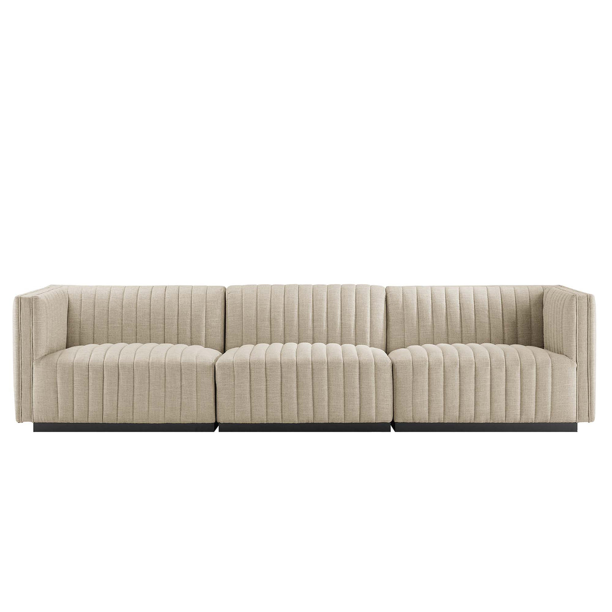 Conjure Channel Tufted Upholstered Fabric Sofa - Black Beige