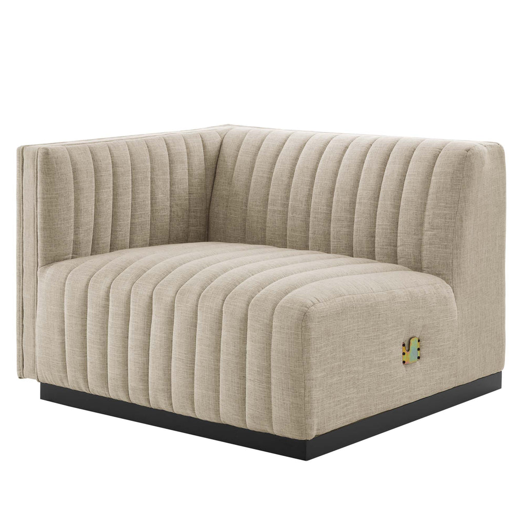 Conjure Channel Tufted Upholstered Fabric Sofa - Black Beige