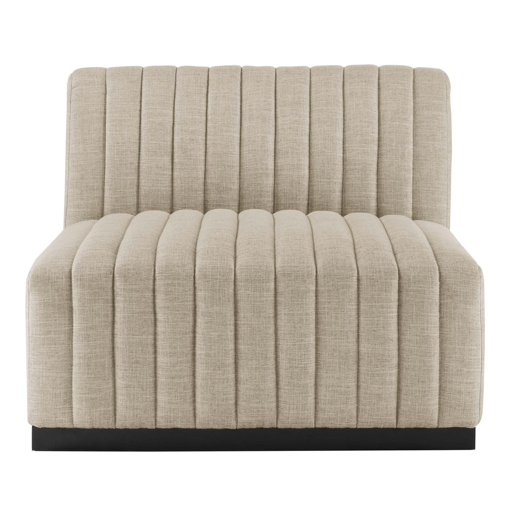 Conjure Channel Tufted Upholstered Fabric Sofa - Black Beige