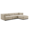 Conjure 4-Piece Channel Tufted Upholstered Fabric Sectional Sofa - Black Beige