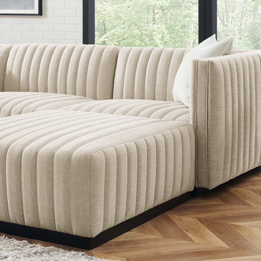 Conjure 4-Piece Channel Tufted Upholstered Fabric Sectional Sofa - Black Beige