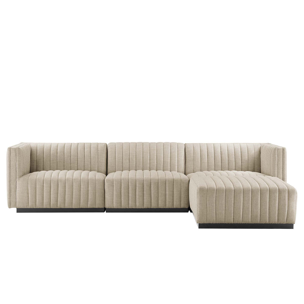 Conjure 4-Piece Channel Tufted Upholstered Fabric Sectional Sofa - Black Beige
