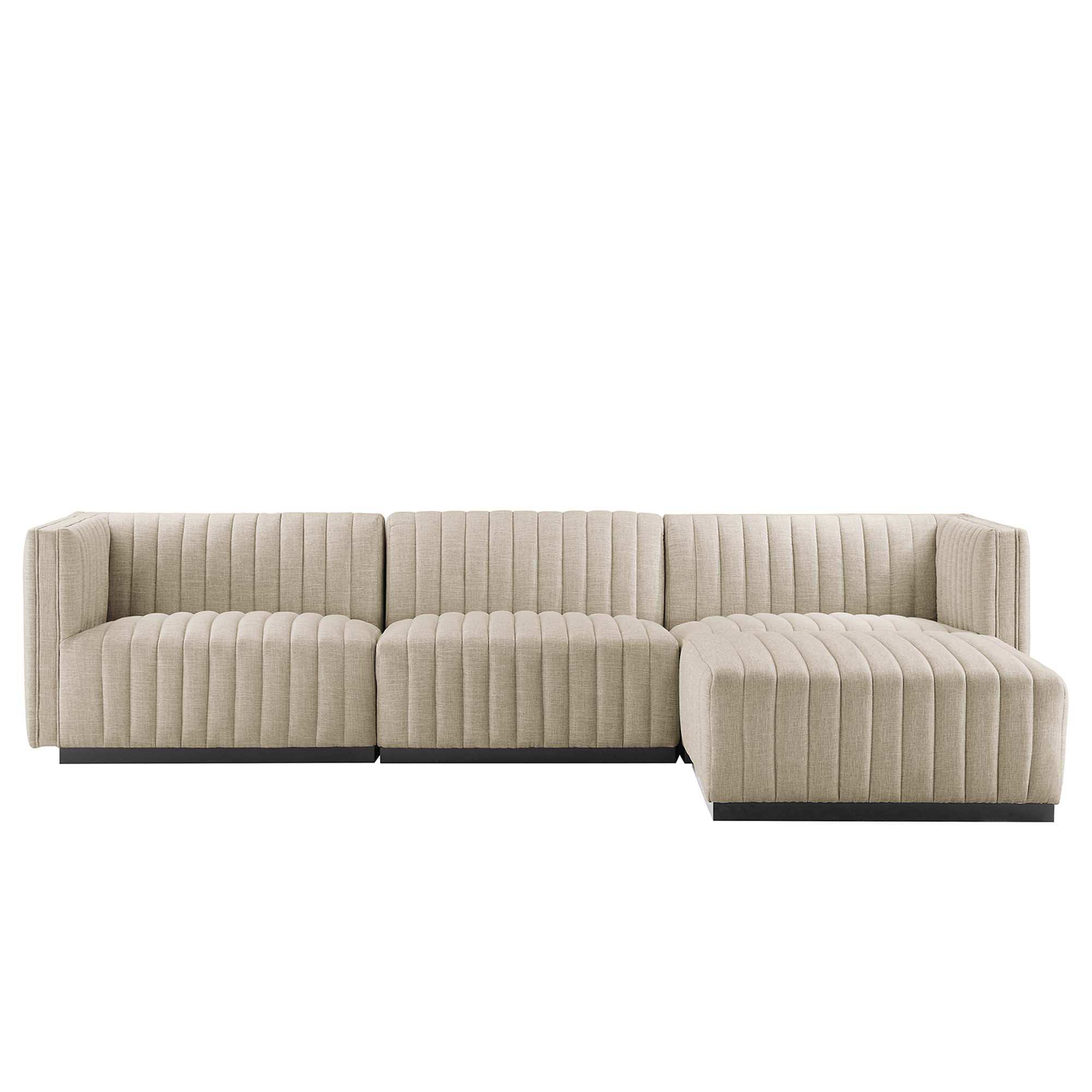 Conjure 4-Piece Channel Tufted Upholstered Fabric Sectional Sofa - Black Beige