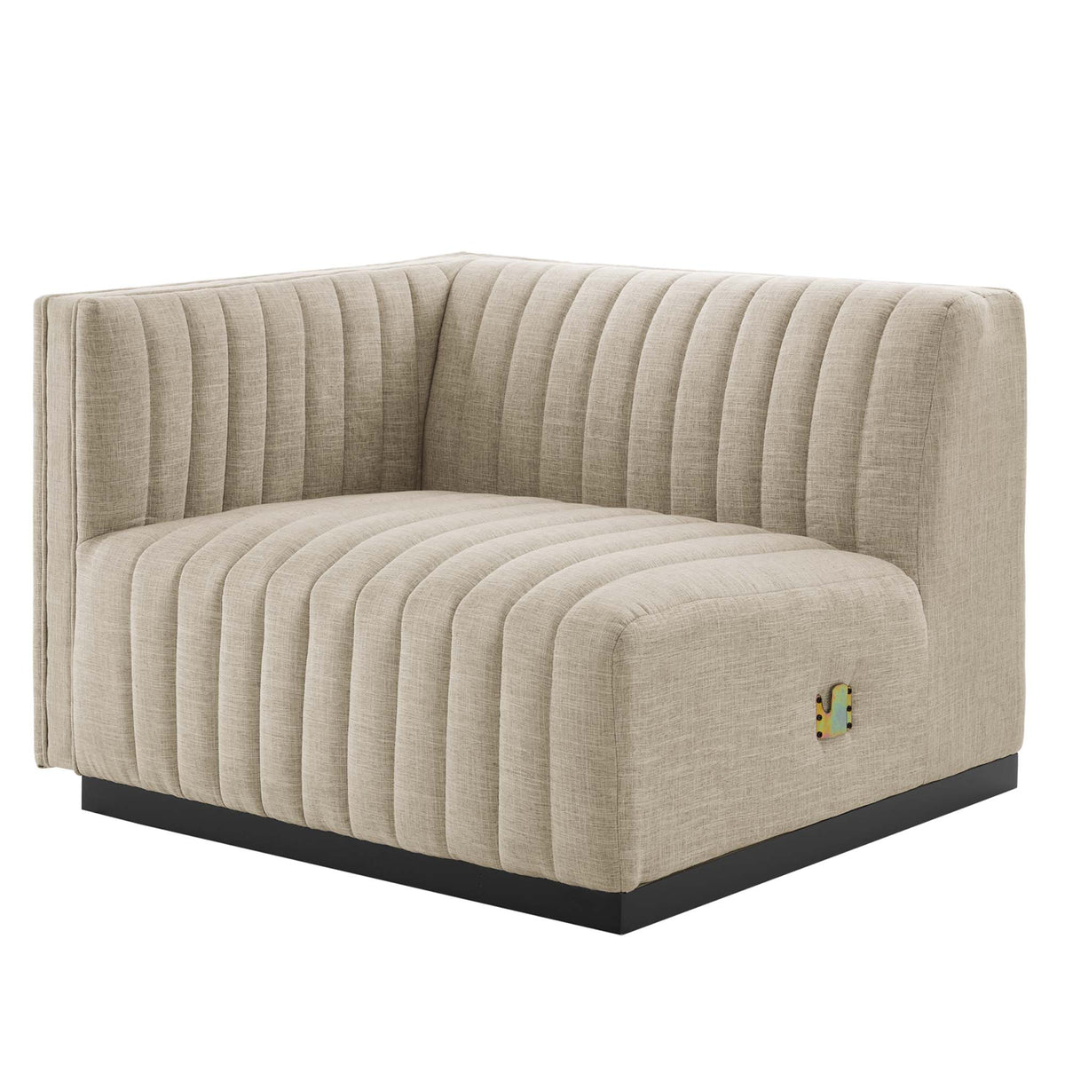 Conjure 4-Piece Channel Tufted Upholstered Fabric Sectional Sofa - Black Beige