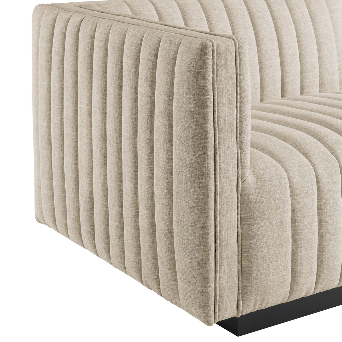 Conjure 4-Piece Channel Tufted Upholstered Fabric Sectional Sofa - Black Beige