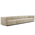 Conjure 4-Piece Channel Tufted Upholstered Fabric Sofa - Black Beige