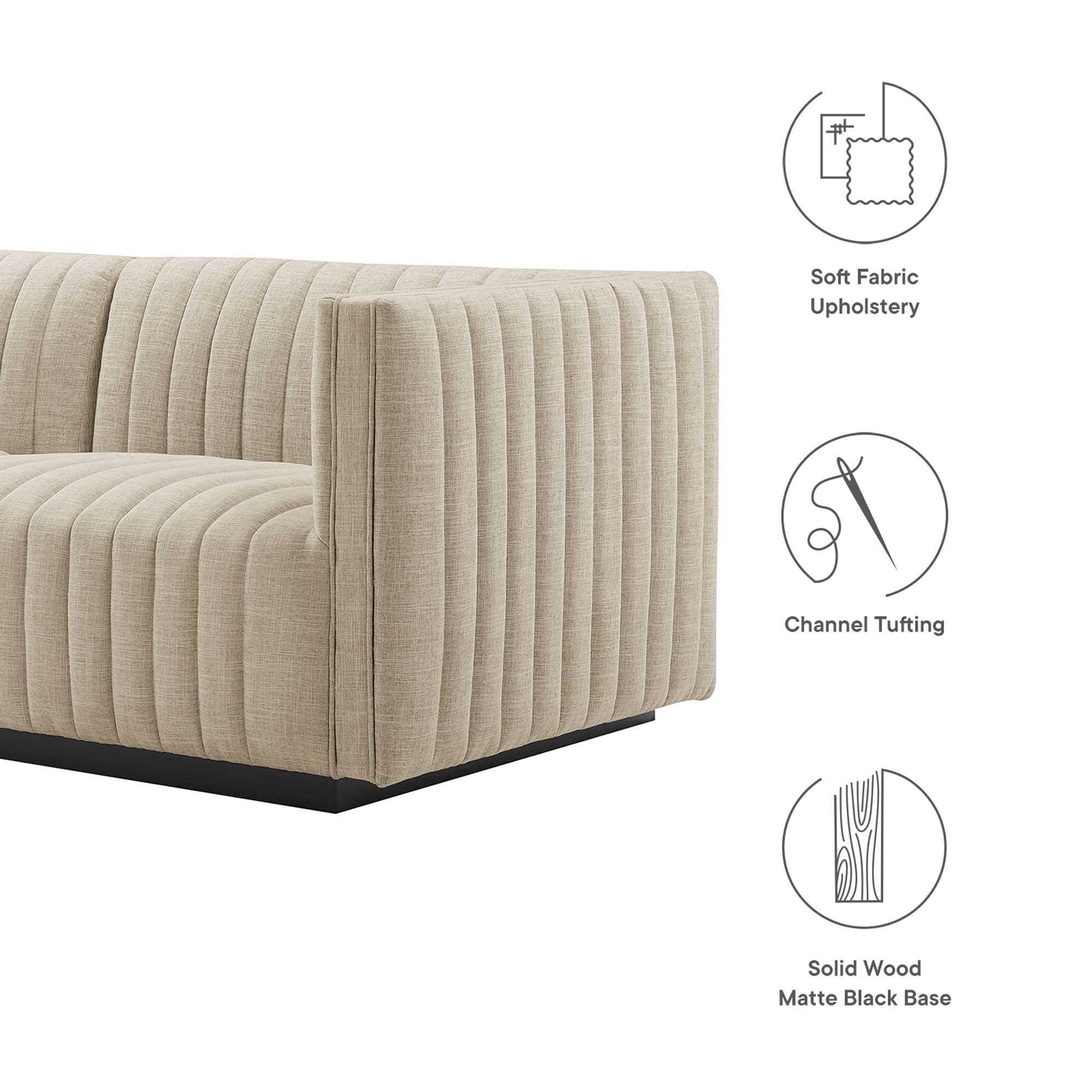 Conjure 4-Piece Channel Tufted Upholstered Fabric Sofa - Black Beige