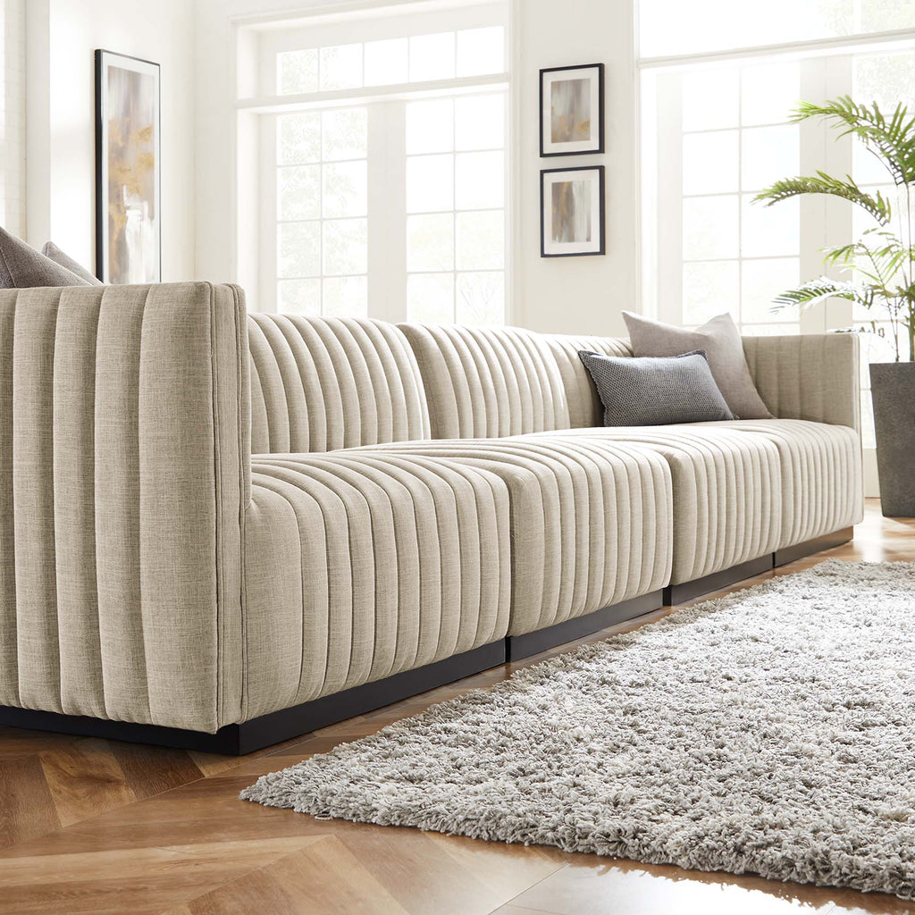Conjure 4-Piece Channel Tufted Upholstered Fabric Sofa - Black Beige