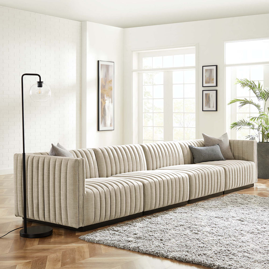 Conjure 4-Piece Channel Tufted Upholstered Fabric Sofa - Black Beige